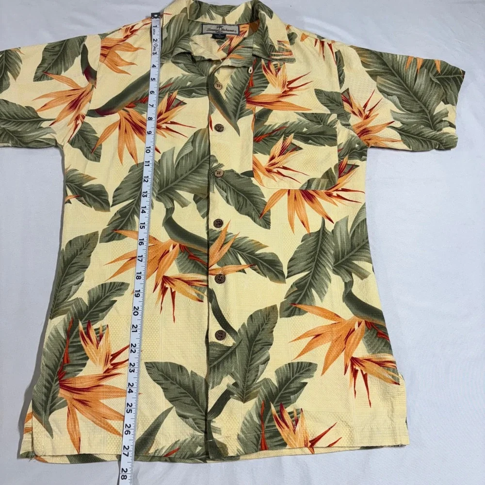 Tommy Bahama Relax Mens Medium Silk Bird of Paradise Tropical Camp‎ Shirt Yellow
